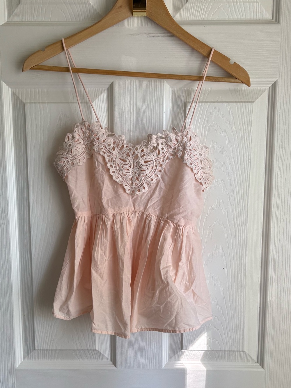H&M Blush Pink Lace-Trim Spaghetti Strap Peplum Camisole